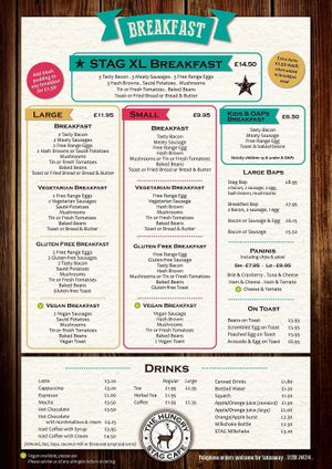Breakfast menu   at The Hungry Stag Cafe in Bury St Edmunds