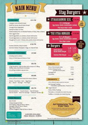 Main menu  at The Hungry Stag Cafe in Bury St Edmunds