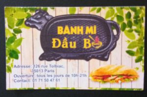 Card from the restaurant at Banh Mi Dàu B in Paris