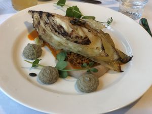 Main course: roasted cabbage  at Hotel de Goudfazant in Amsterdam