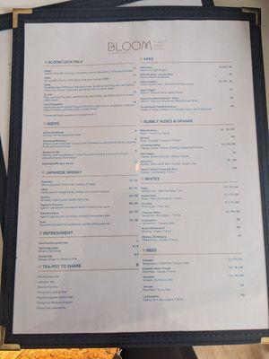 Menu at Bloom Sushi Botanique in Quebec