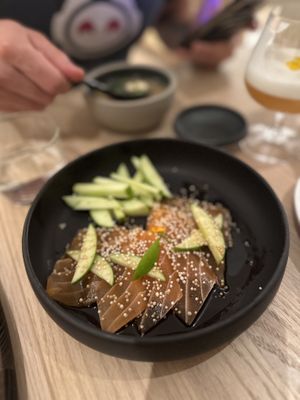 Vegan salmon sashimi 🤯 A must try! 🤩   at Bloom Sushi Botanique in Quebec