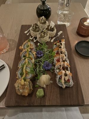 (From left to right) New Delhi Special Roll, Mr. Crunch Special Roll, & “Salmon Philadelphia” Futomaki. All of them were amazing. Hands down best sushi I’ve ever had.  at Bloom Sushi Botanique in Quebec