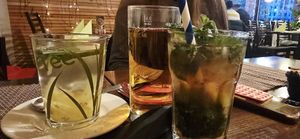 Ginger tea, applejuice, mojito mocktail at Maman in Berlin
