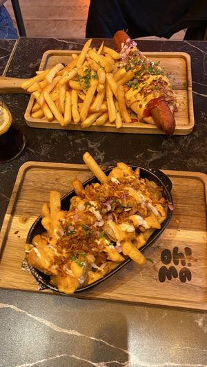 Loaded truffle fries and hot dog  at OhMA Gent in Ghent