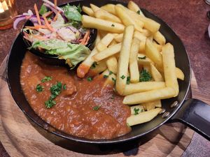 Traditional Ghent stew with fries at OhMA Gent in Ghent
