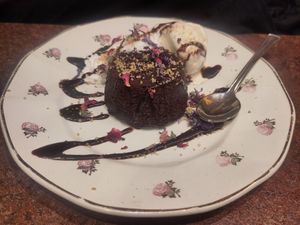 Chocolate lava cake at OhMA Gent in Ghent
