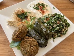 Vegetarian Mezza (can be made vegan), comes with a pita about 18” in diameter.  at Nicholas Restaurant in Portland