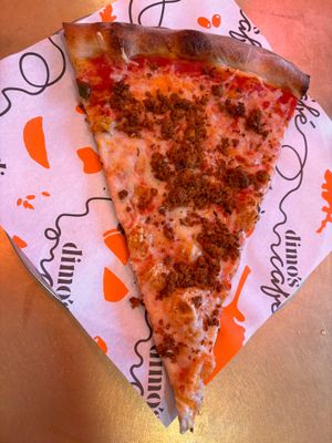 Vegan sausage slice (regular menu) at Dimo's Pizza - Lincoln Square in Chicago