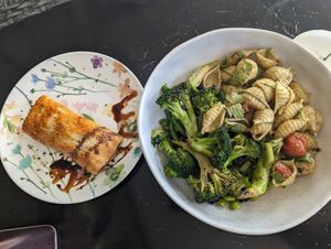 Salad and sausage roll at 103 the Store in Roxburgh