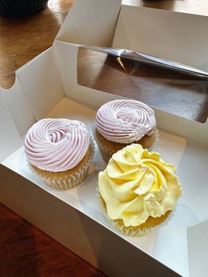 Lemon cupcake and vanilla/berry cupcakes  at Brunch Box in Springfield