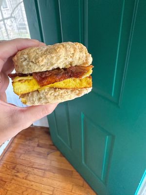 Biscuit, tofu egg, cheese, and bacon  at Brunch Box in Springfield