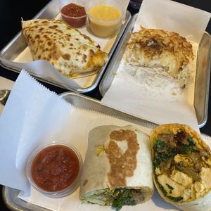 Quesadilla with queso, burrito, and hash browns     at Brunch Box in Springfield