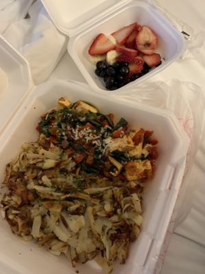 Southwestern Tofu Scramble with Hash Browns and Fruit  at EAT in Broomfield