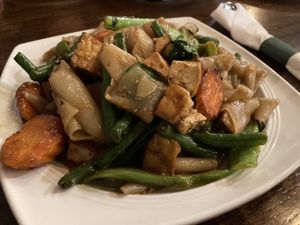 vegan drunken noodles (pad kee mao) with extra veggies and tofu  at Tuk Tuk Thai in Tucson