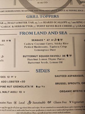 Not labeled vegan, their ravioli is their vegan entree at EDGE in Denver