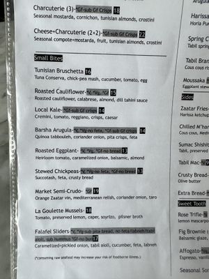 Small Bites Menu  at Barsha in Hermosa Beach