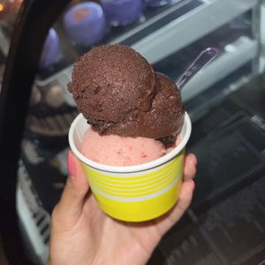 dark chocolate and strawberry gelatoo  at Figaro Dessert Cafe in San Diego