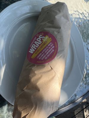 Sticker added with ingredients listed and vegan  labeled.   at Fårö StrandCafé in Faaroe