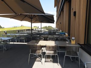 Outdoor seating at Stoos Lodge in Morschach