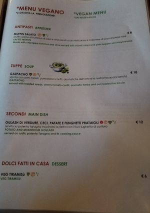 Menu at Avanguardia Trattoria/Hotel in Solferino