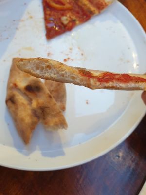 Thinness of the pizza dough at Donna Maria Pizza in Maiori