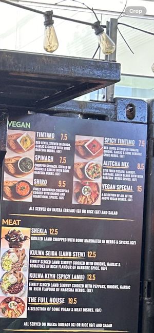Vegan menu  at House of Habesha in Salford