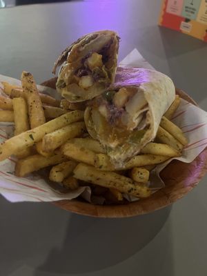 Vegan wrap and fries   at House of Habesha in Salford