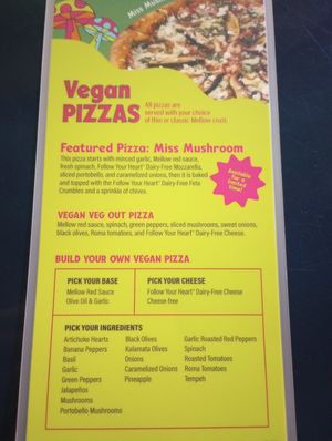 Vegan menu as of Feb 2024 (2 of 2) at Mellow Mushroom in West Chester