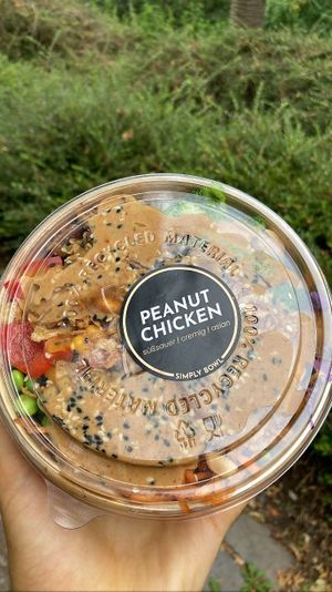 peanut chicken bowl (chicken replaced with tofu): great taste, especially the peanut sauce & curry mango sauce combo. They don’t skimp on the toppings!  at Simply Bowl - Pick-Up & Delivery  in Kassel