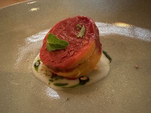 Strawberry dessert   at The Second Story at Little Saint in Healdsburg