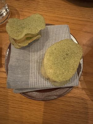 Potato chip with sunchoke purée  at The Second Story at Little Saint in Healdsburg