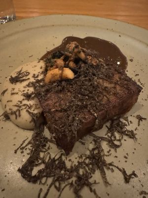 Potato terrine, mushroom, truffle  at The Second Story at Little Saint in Healdsburg
