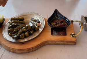 Vegan sarma with pickles and spicy veggies  at İdil Mantı Evi in Izmir