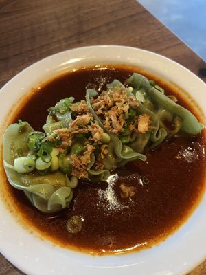 steamed vegan dumplings  at Rakkan Ramen in Dallas
