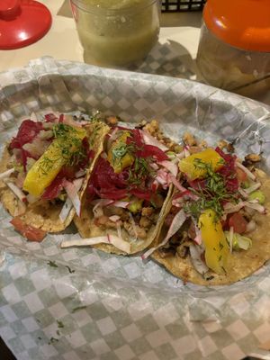 Veggie taco. 1 servinggs  at Los Tacos del Gordo in Cartagena