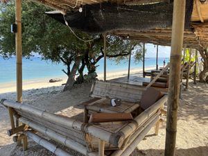 On the beach  at Bintang Beach Café in 