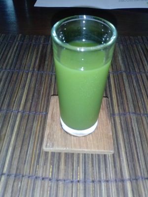 greens and mint elixir (excluding bee pollen) at L'Elephant Vert in Luang Prabang