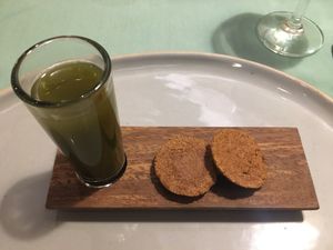 greens and mint elixir, minus the bee pollen at L'Elephant Vert in Luang Prabang
