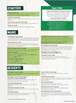 Meat free menu at Rhubarb Triangle Brewers Fayre in Wakefield