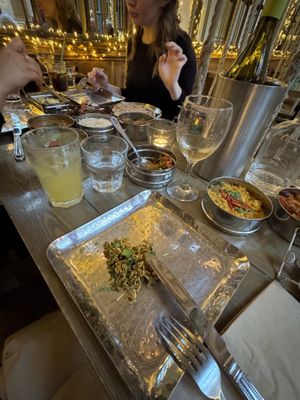 Bombay mix style side with crispy bits and peanuts. Delicious and really fragrantly spiced. Vegan Pinot Grigio   at Mowgli in Edinburgh