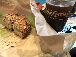 Multigrain w vegan butter 😋😋 and cold brew  at Pavement Coffeehouse - Newbury in Boston