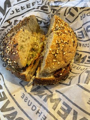Spicy tempeh bagel   at Pavement Coffeehouse - Newbury in Boston
