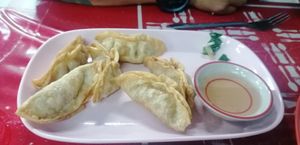 Fried Dumplings, 2 or 3 already eaten, 90 baht. Yummy! at Nong J - ร้านน้องเจ in Phuket