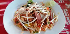 American Fried Rice, 55 baht. Super yummy! The bamboo sprouts do not come with the dish at Nong J - ร้านน้องเจ in Phuket