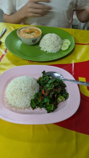 Kale and bits of 'salted fish'  vegan of course at Nong J - ร้านน้องเจ in Phuket