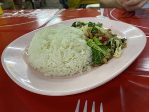 Fried Mix Vegetable & Sweet Basil with Rice  at Nong J - ร้านน้องเจ in Phuket