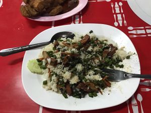 Almost forget to take the photo. Something with faux pork and sweet basil at Nong J - ร้านน้องเจ in Phuket