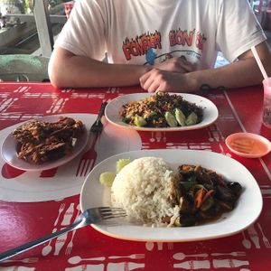 Curry dish and Thai fried rice. Vegetable pancake  at Nong J - ร้านน้องเจ in Phuket