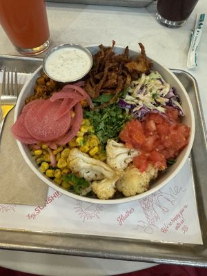 Backyard BBQ bowl and yummy lemonade  at Hey Sunshine Kitchen in Culver City